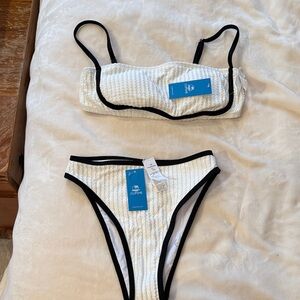 Cupshe ivory  Bikini with Black Accents new with tags. top is M bottom XS